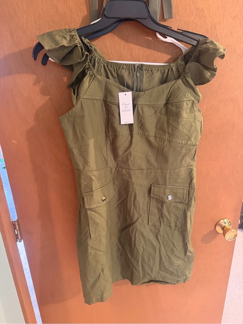 Popvil Olive Green Ruffle Sleeve Midi Dress